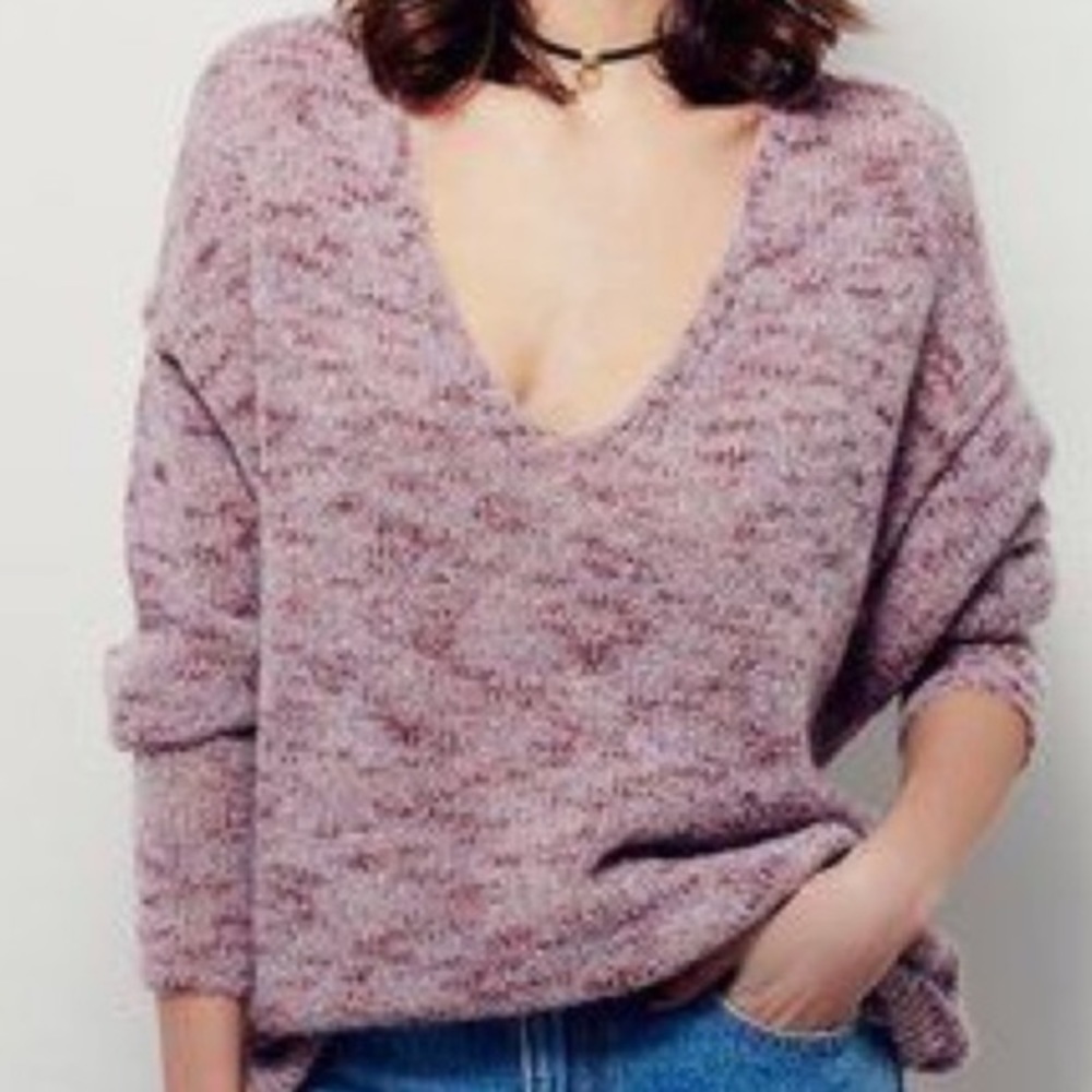 Free People Alpaca Mohair Blend Oversized Soft Slouchy V-Neck Sweater XS
